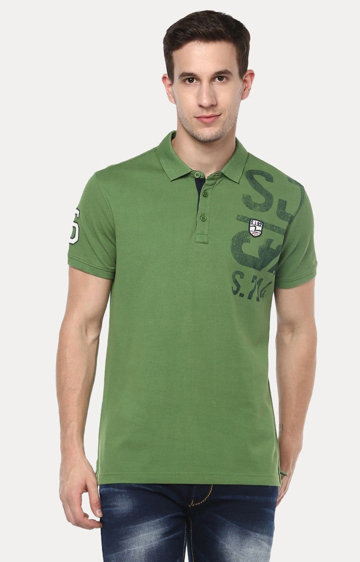 Spykar Green Cotton Polo T-Shirt