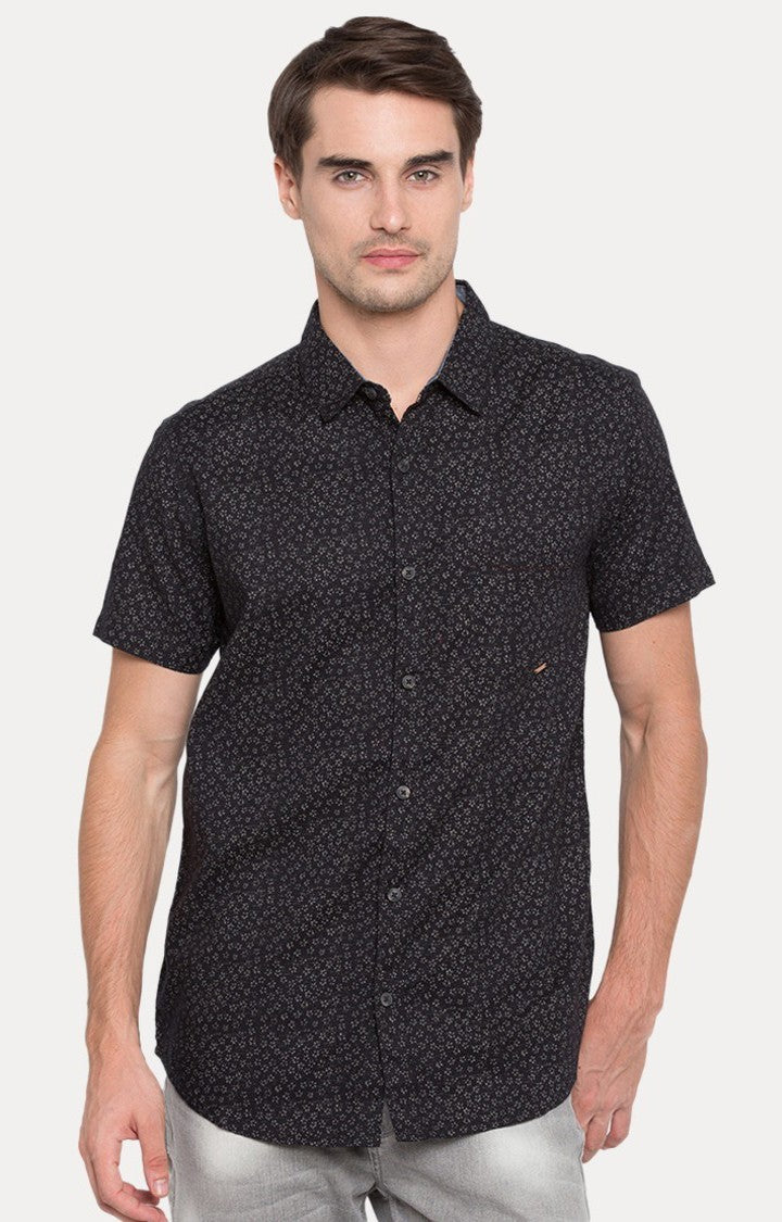 Spykar Men'S Black Cotton Printed Casual Shirts