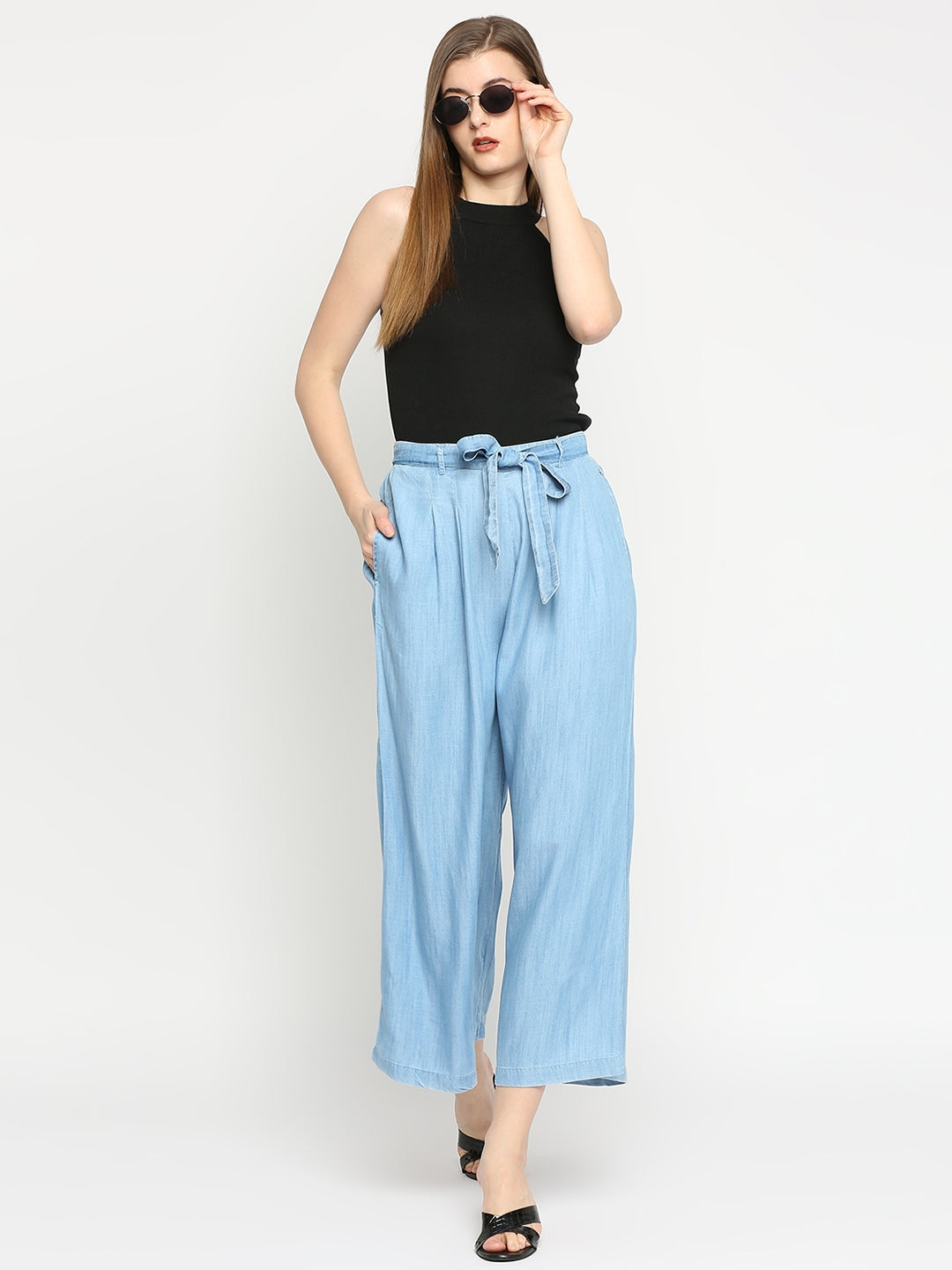 Spykar Women Light Blue Cotton Trouser