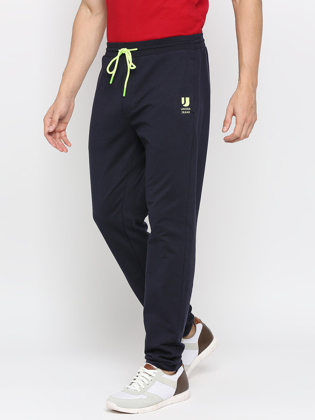 Men Premium Cotton Blend Navy Trackpant -Underjeans By Spykar