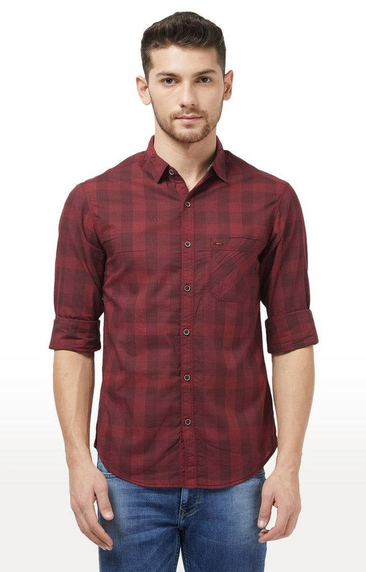 Spykar Men'S Red Cotton Checked Casual Shirts