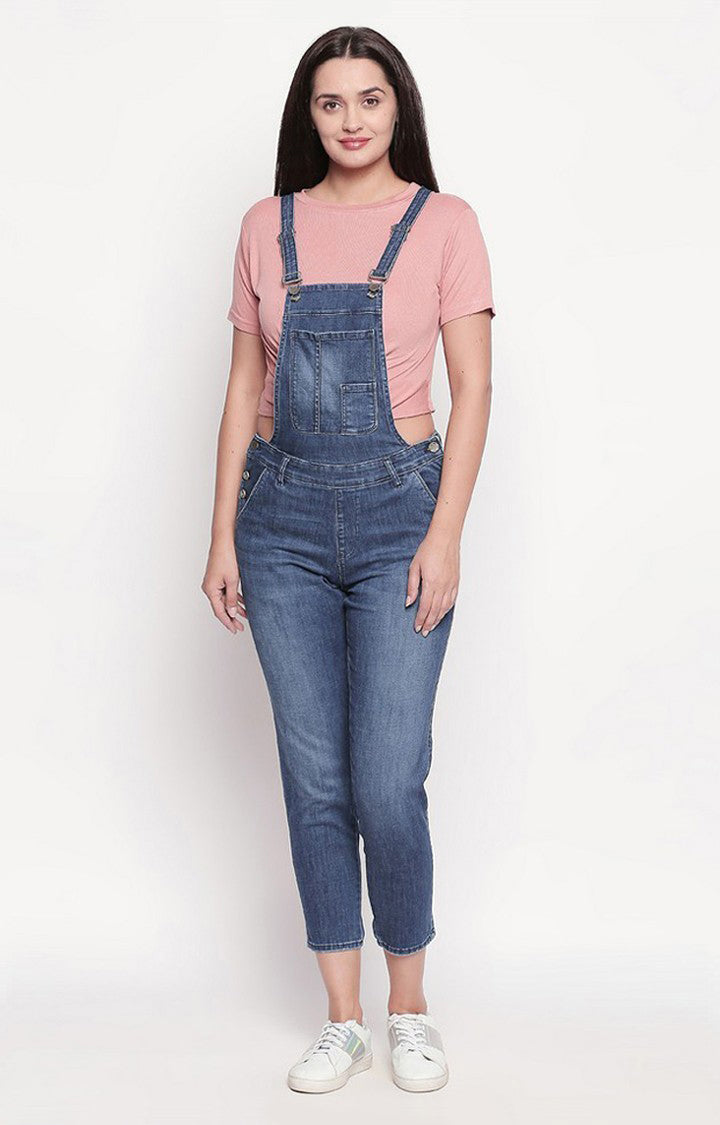 Spykar Women Blue Cotton Skinny Fit Dungaree