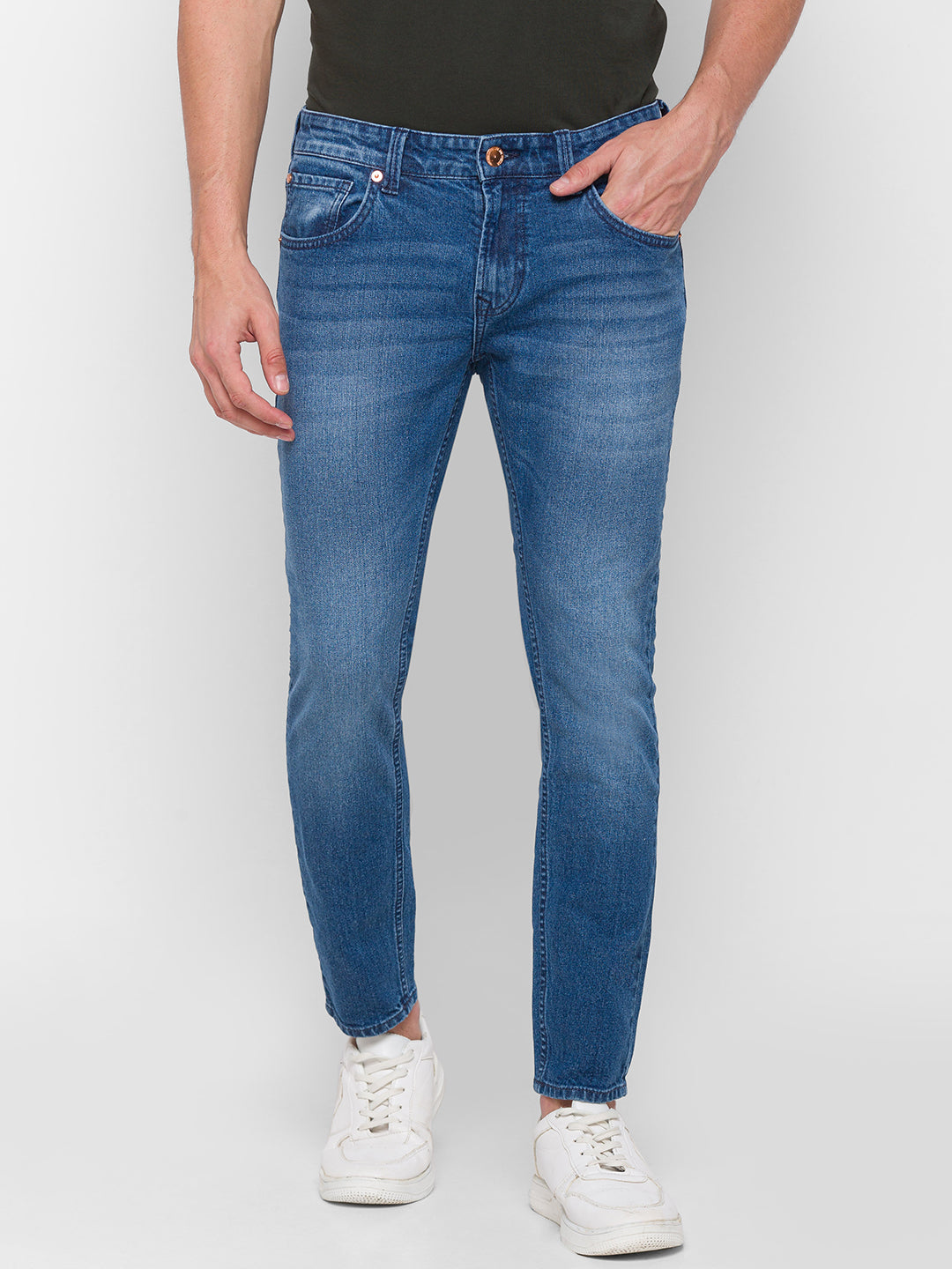 Spykar Men Blue Cotton Slim Fit Tapered Length Jeans (Kano)