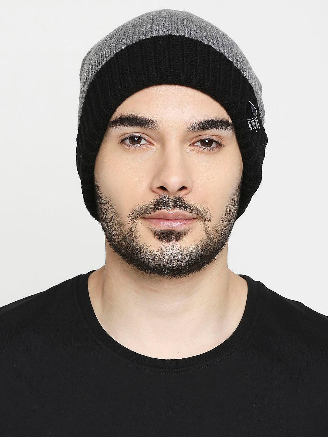 Spykar Grey & Black Cotton Beanie Cap