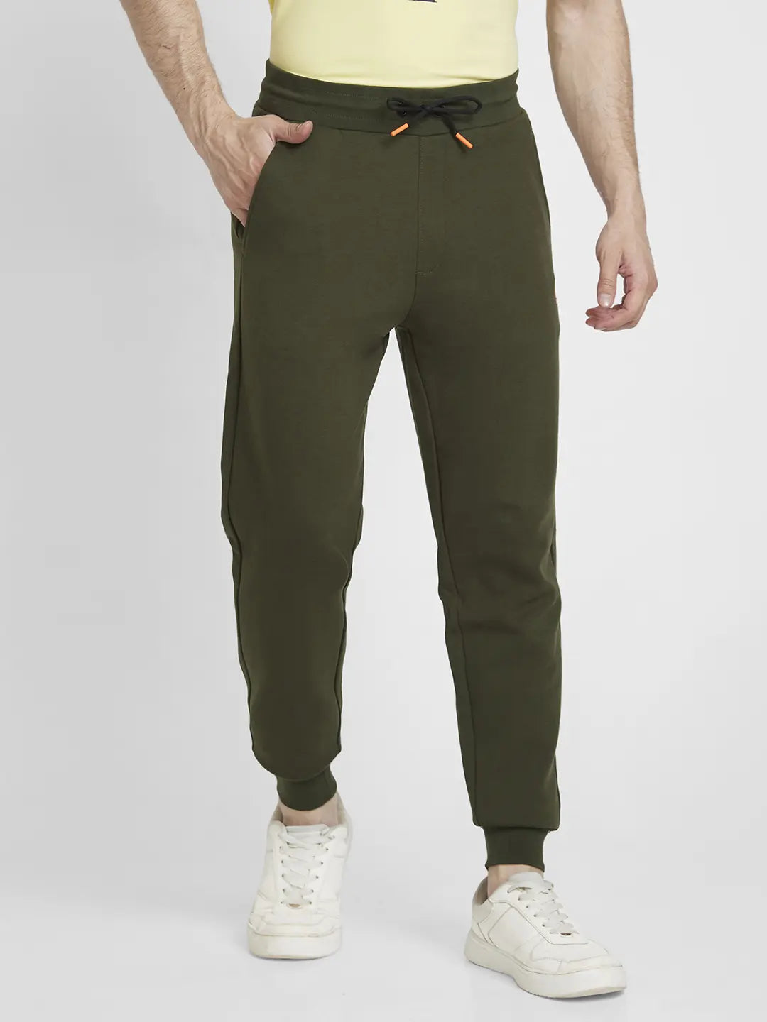 Buy Spykar Men Olive Green Blended Regular Fit Plain Joggers Trackpant Online