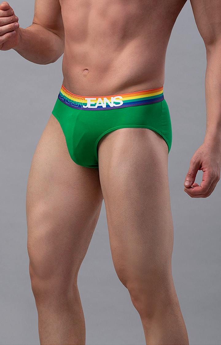 Underjeans by Spykar Men Green Multi Regular Fit Briefs (Pack of 2)