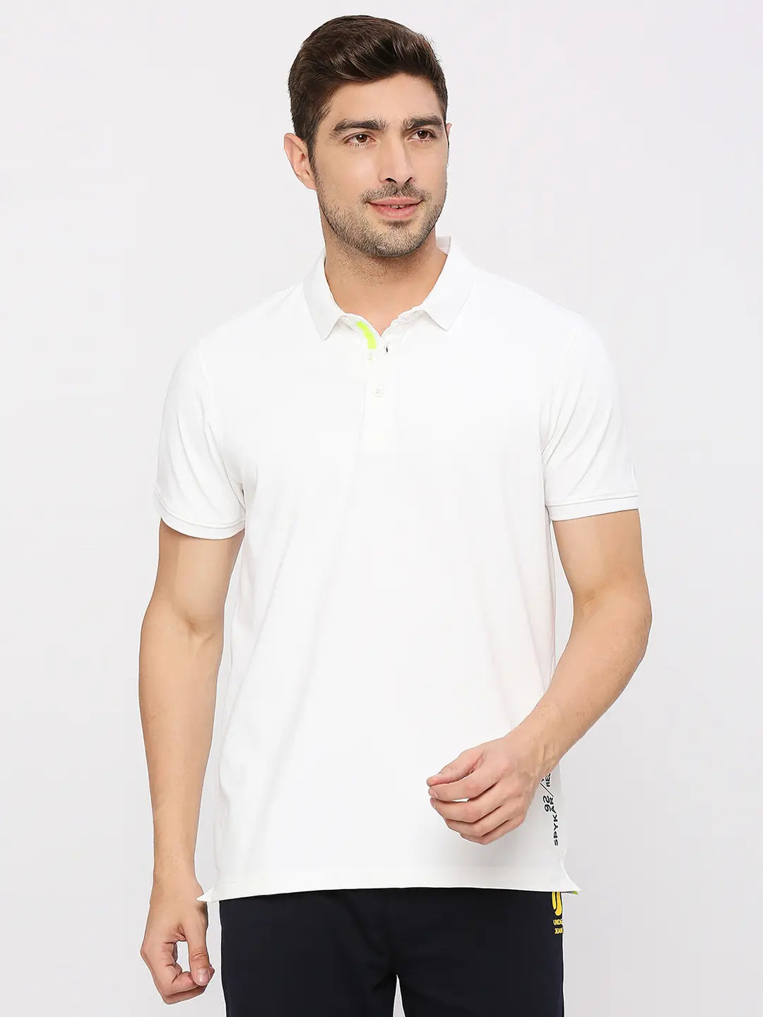 Spykar Men White Cotton Slim Fit Plain Polo T-Shirt