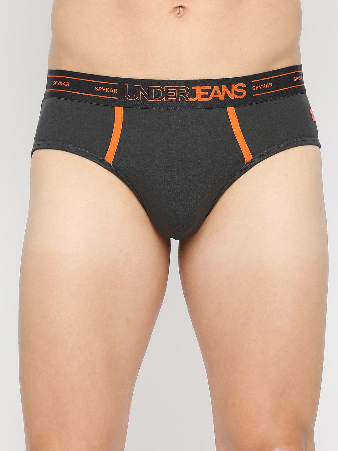 Men Premium Dark Grey Cotton Blend Brief- Underjeans By Spykar