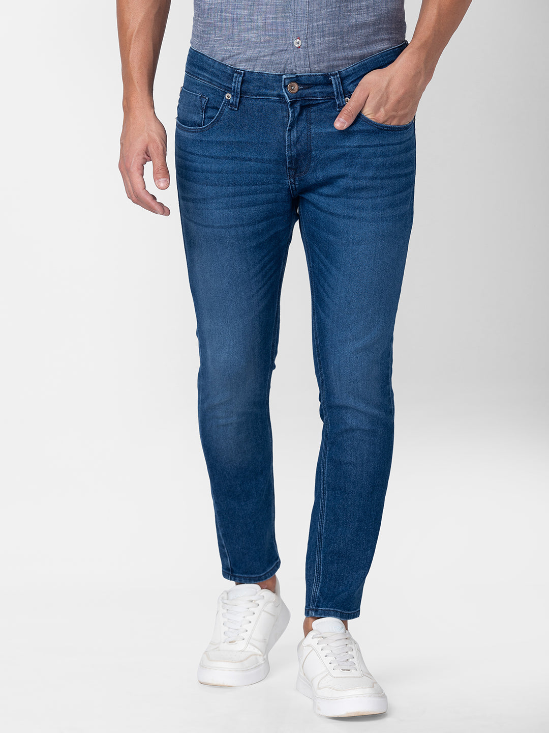 Spykar Men Mid Blue Cotton Slim Fit Tapered Length Jeans (Kano)