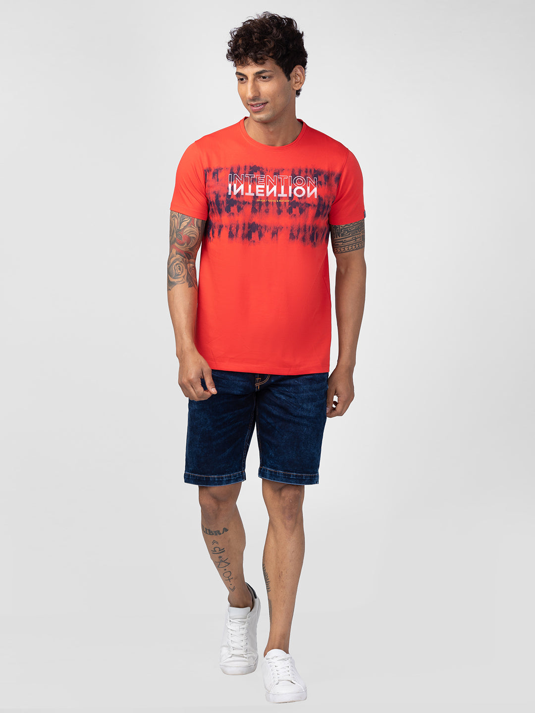 Spykar Men Deep Coral Cotton Regular Fit Half Sleeve Printed T-Shirt