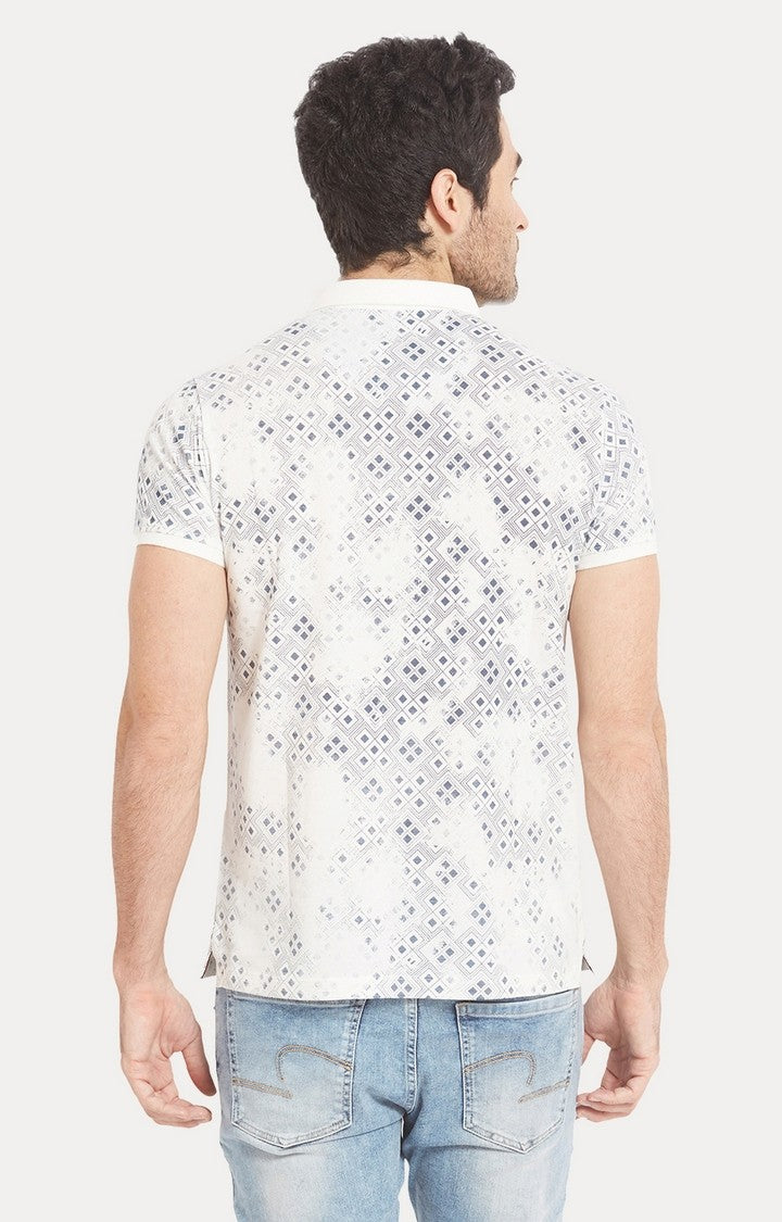 Spykar White Printed Slim Fit Polo T-Shirt