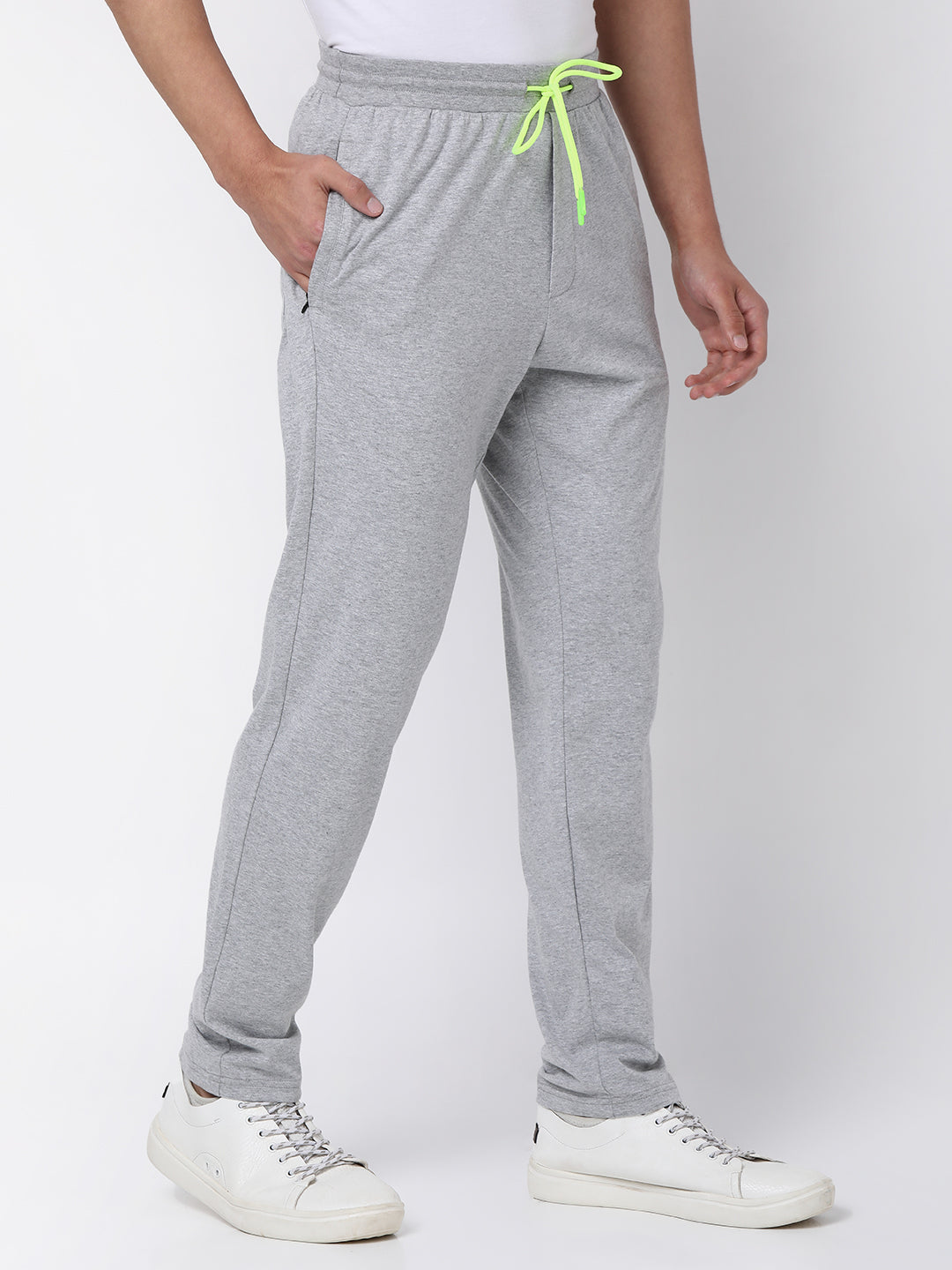 Men Premium Cotton Blend Knitted Grey Trackpant- Underjeans By Spykar