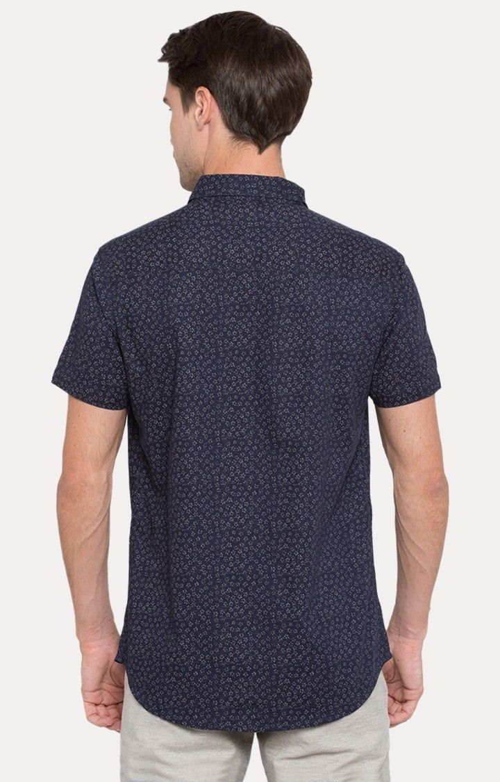 Spykar Men'S Blue Cotton Printed Casual Shirts