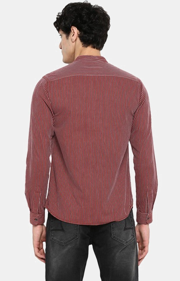 Spykar Men'S Red Cotton Striped Casual Shirts