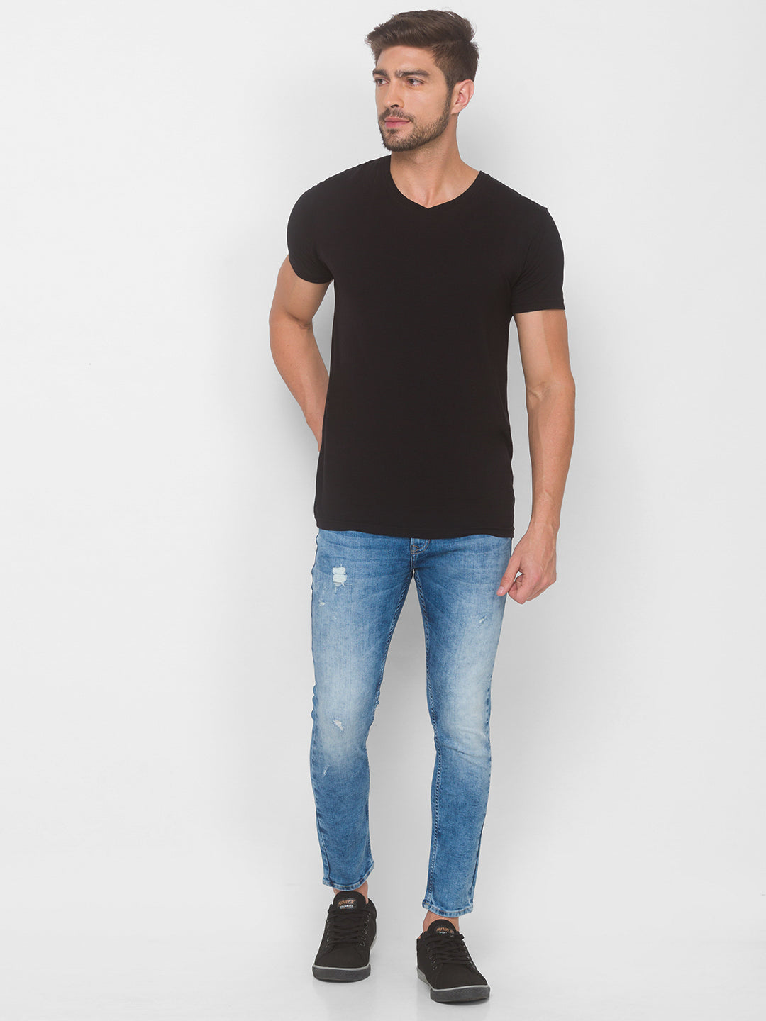 Spykar Men Mid Blue Solid Slim Mid-Rise Jeans (Kano)