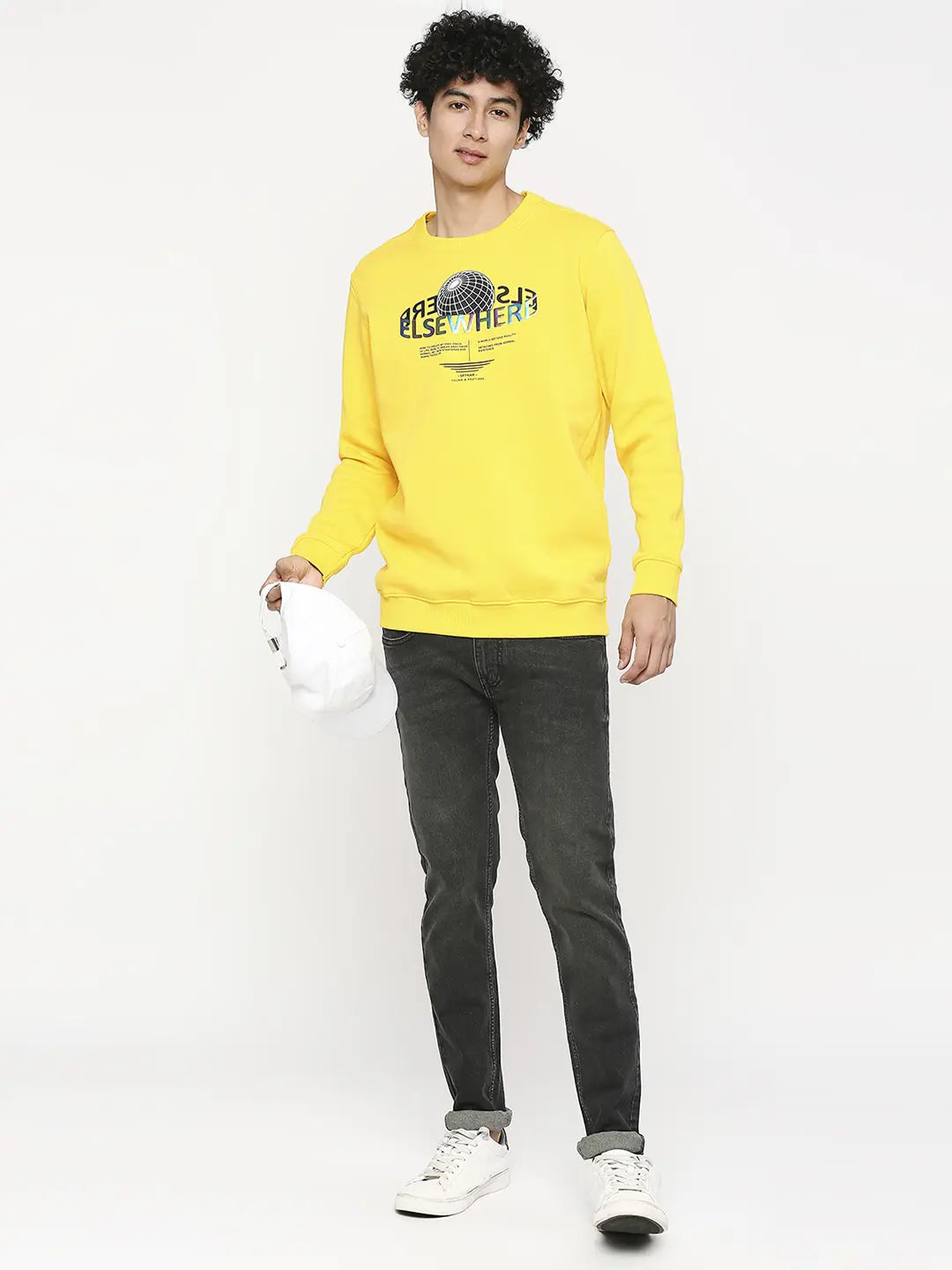 Spykar Chrome Yellow Cotton Full Sleeve Round Neck Sweatshirt For Men