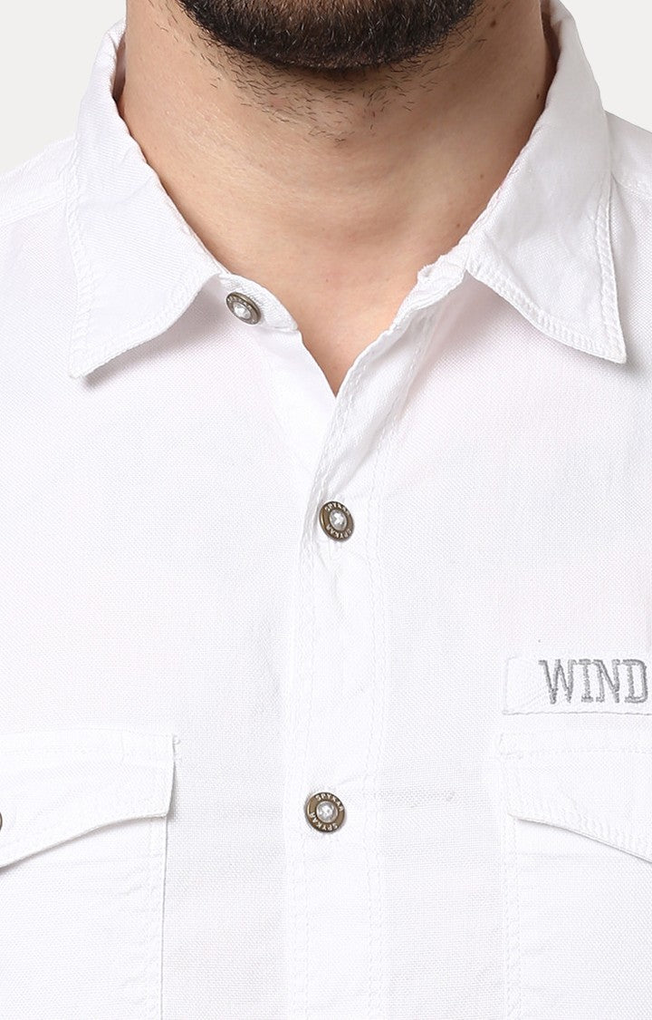 Spykar Men'S White Cotton Solid Casual Shirts