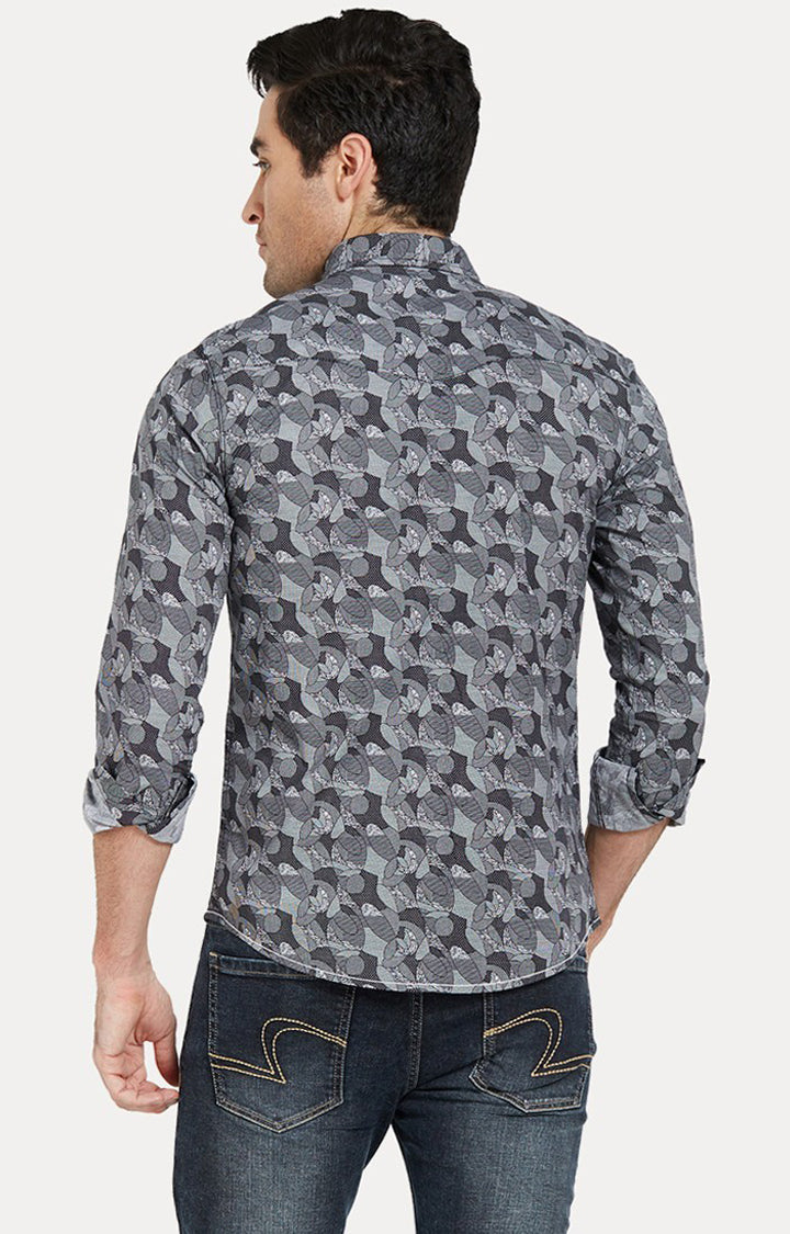 Spykar Men Black Cotton Slim Fit Full Sleeve Printed Shirt