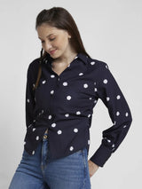 Spykar Women Black Cotton Regular Fit Full Sleeve Printed Shirt