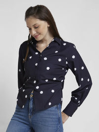 Spykar Women Black Cotton Regular Fit Full Sleeve Printed Shirt