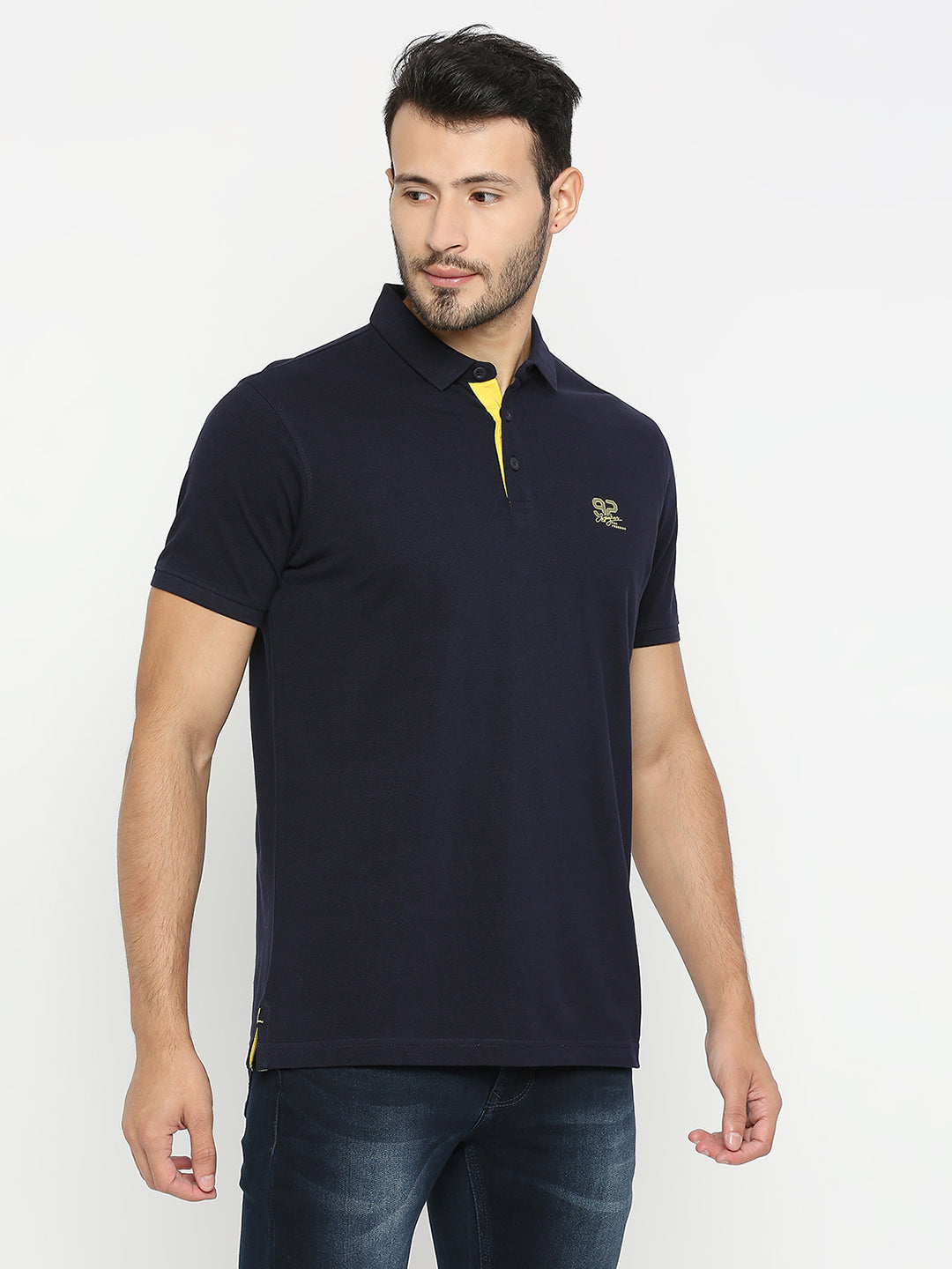 Spykar Men Navy Blue Cotton Half Sleeve Plain Polo T-Shirt