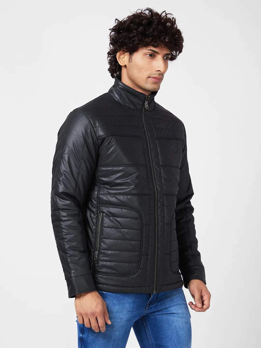 MEN'S LEATHER LOOK JACKET WITH CHEST SILICON BADGE