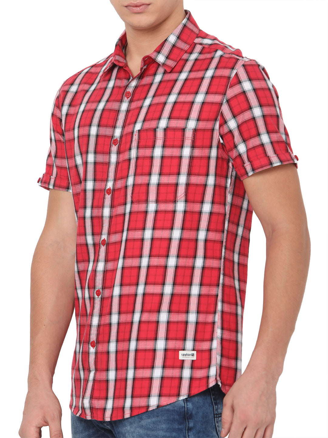 Spykar Slim Fit Men Red Cotton Casual Shirts