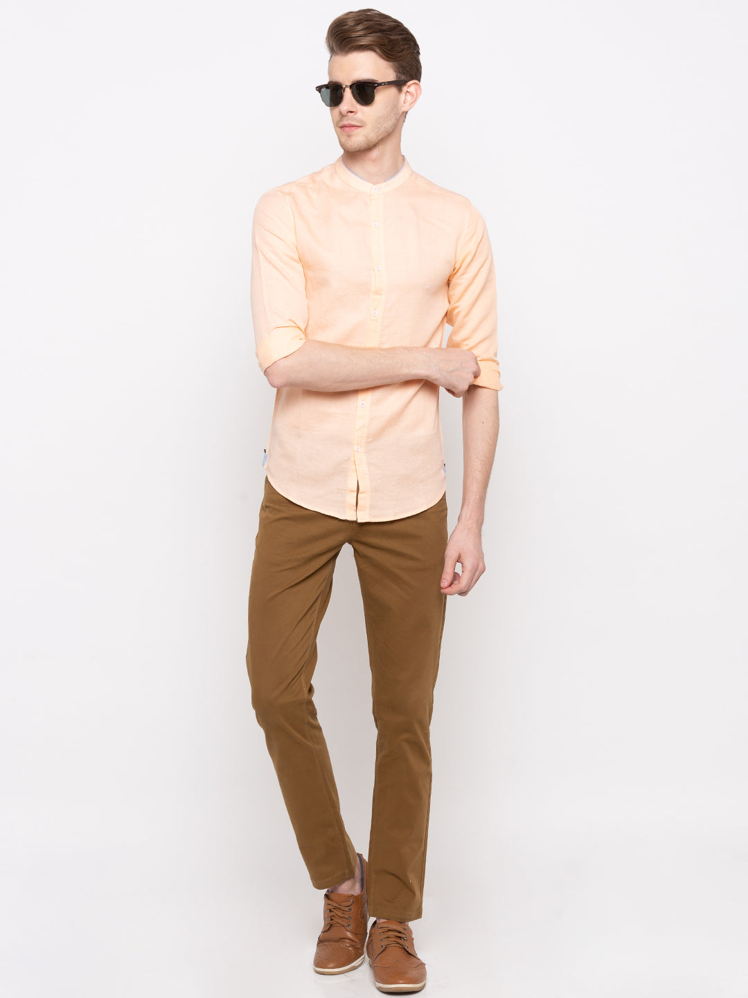 Spykar Men Peach Solid Slim Fit Casual Shirt