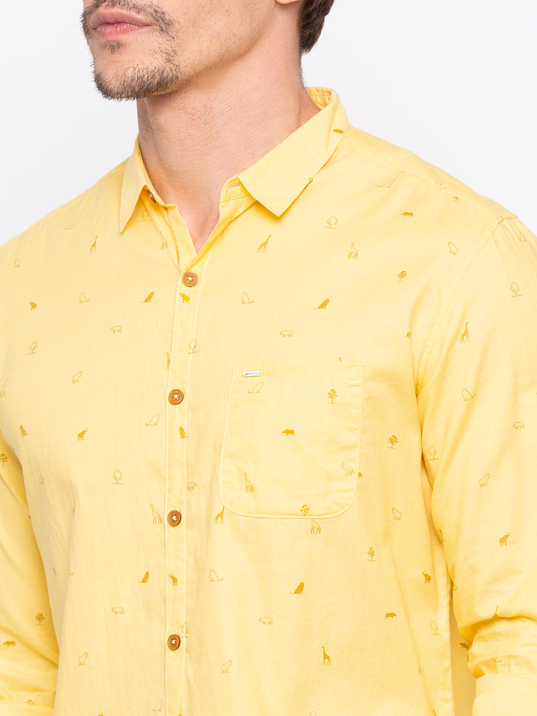 Spykar Men Yellow Printed Slim Fit Casual Shirt