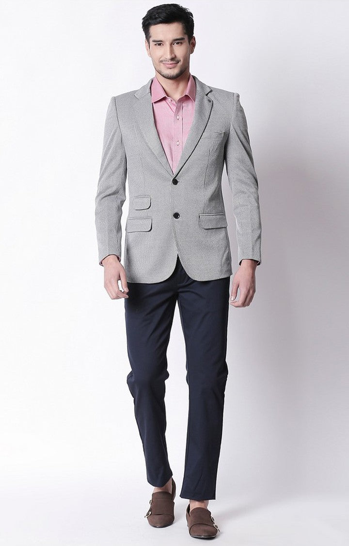 Spykar Dark Grey Printed Slim Fit Blazer