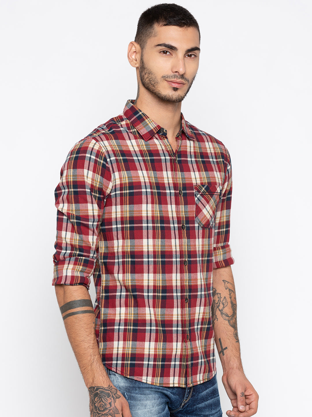 Spykar Men Red Checked Slim Fit Casual Shirt