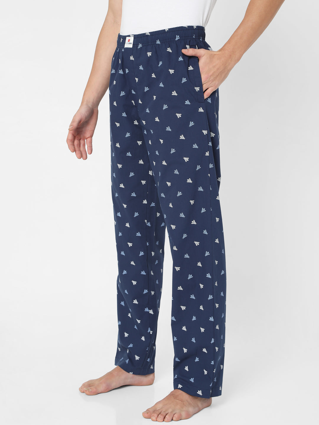 Men Premium Navy Cotton Printed Pyjama- Underjeans By Spykar