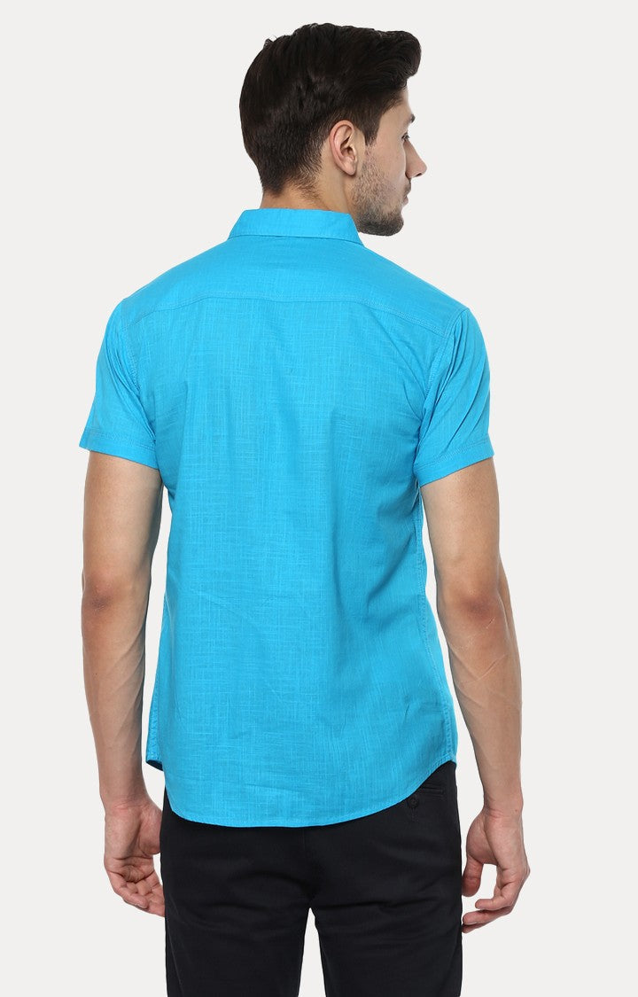 Spykar Men'S Blue Cotton Melange Casual Shirts