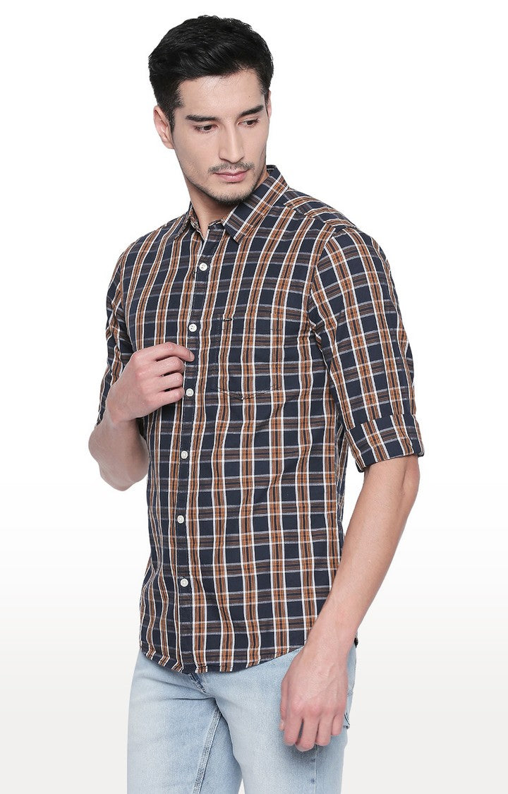 Spykar Men'S Blue Cotton Checked Casual Shirts