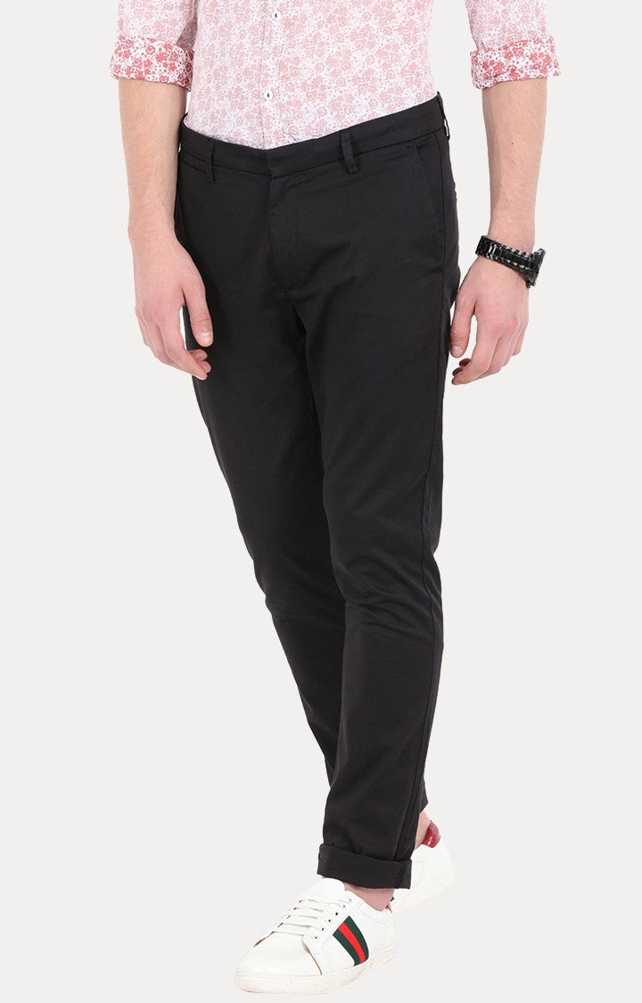 Spykar Men Black Cotton Slim Fit Casual Trousers