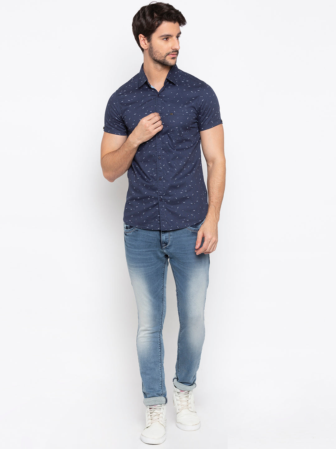 Spykar Men Navy Printed Slim Fit Casual Shirt