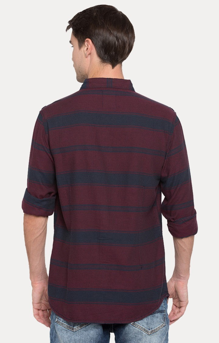 Spykar Men'S Red Cotton Striped Casual Shirts