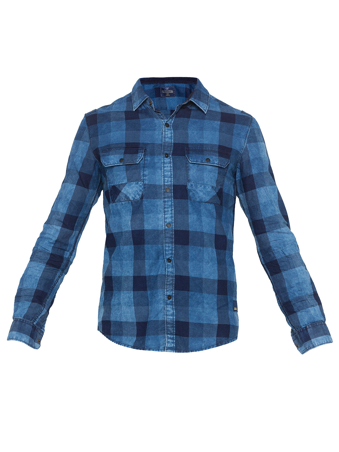 Spykar Men Indigo Cotton Checks Slim Fit Shirt