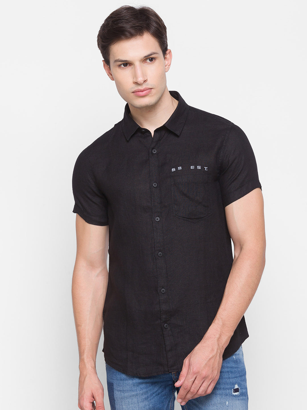 Spykar Slim Fit Black Cotton Men Shirt