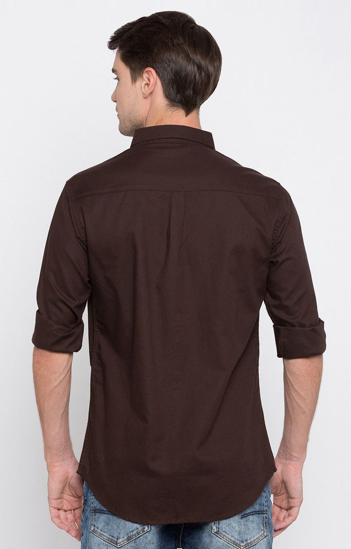 Spykar Men'S Brown Cotton Solid Casual Shirts