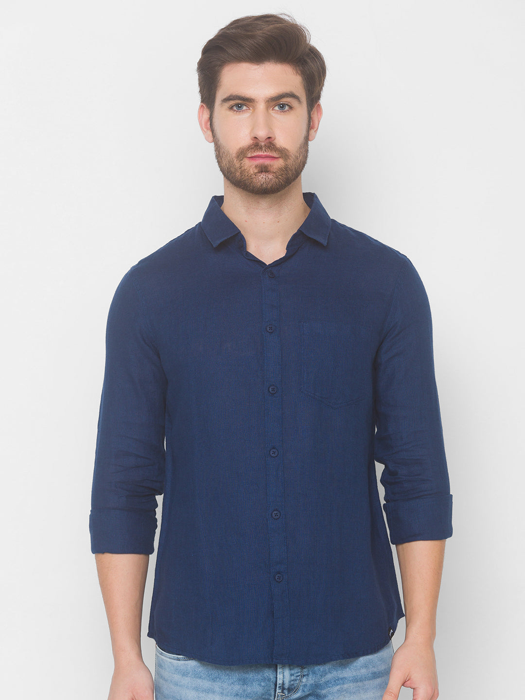 Spykar Men Indigo Blue Cotton Shirts (Slim)