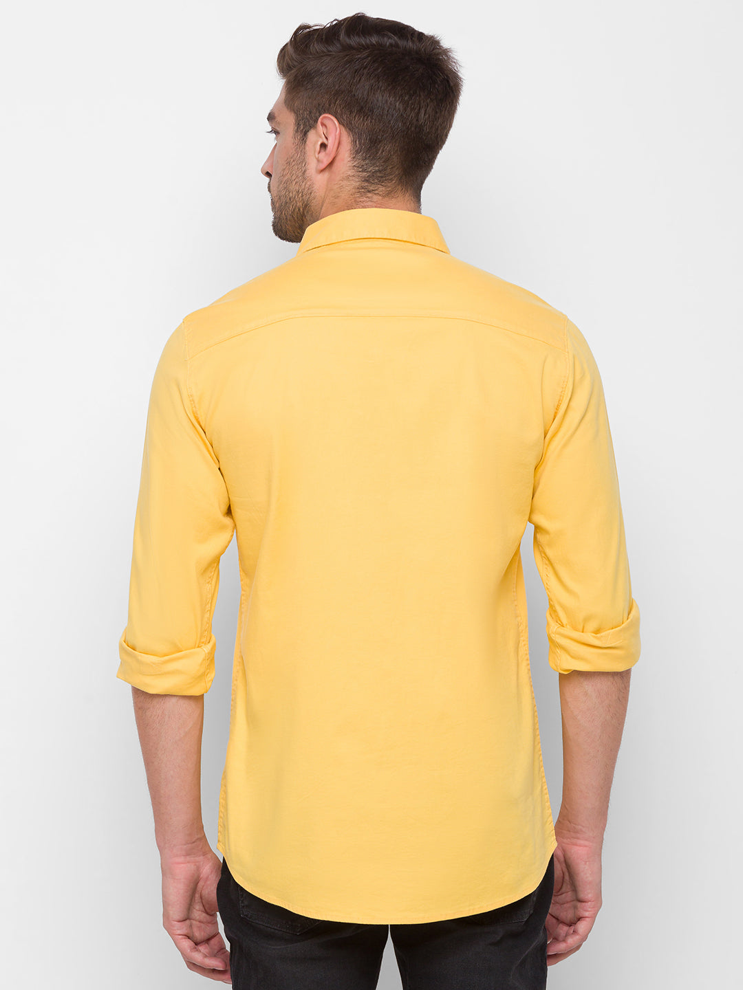 Spykar Yellow Cotton Slim Fit Shirts For Men