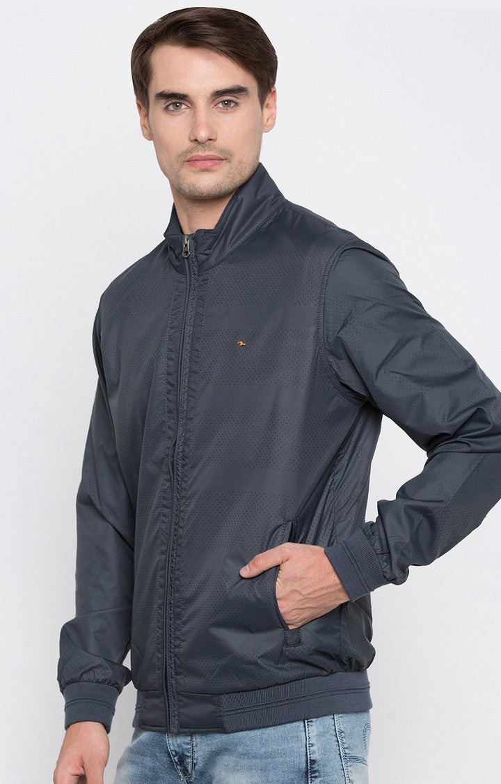 Spykar Men Grey Cotton Regular Fit Jacket