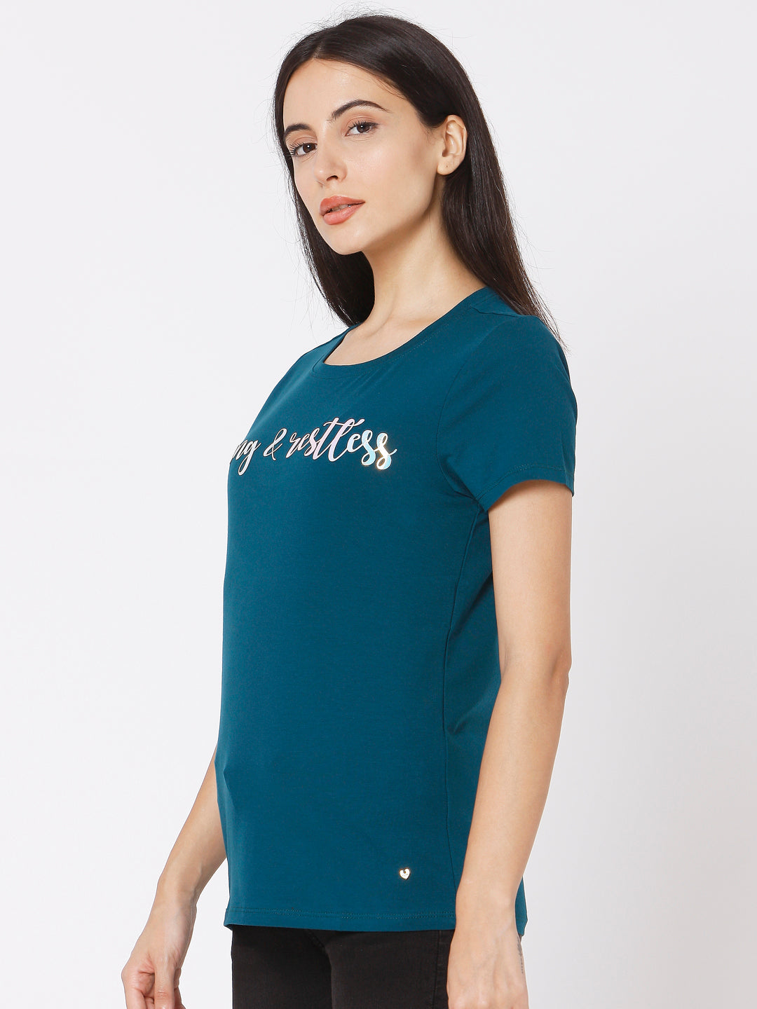 Spykar Women Green Cotton Slim Fit Round Neck T-Shirts