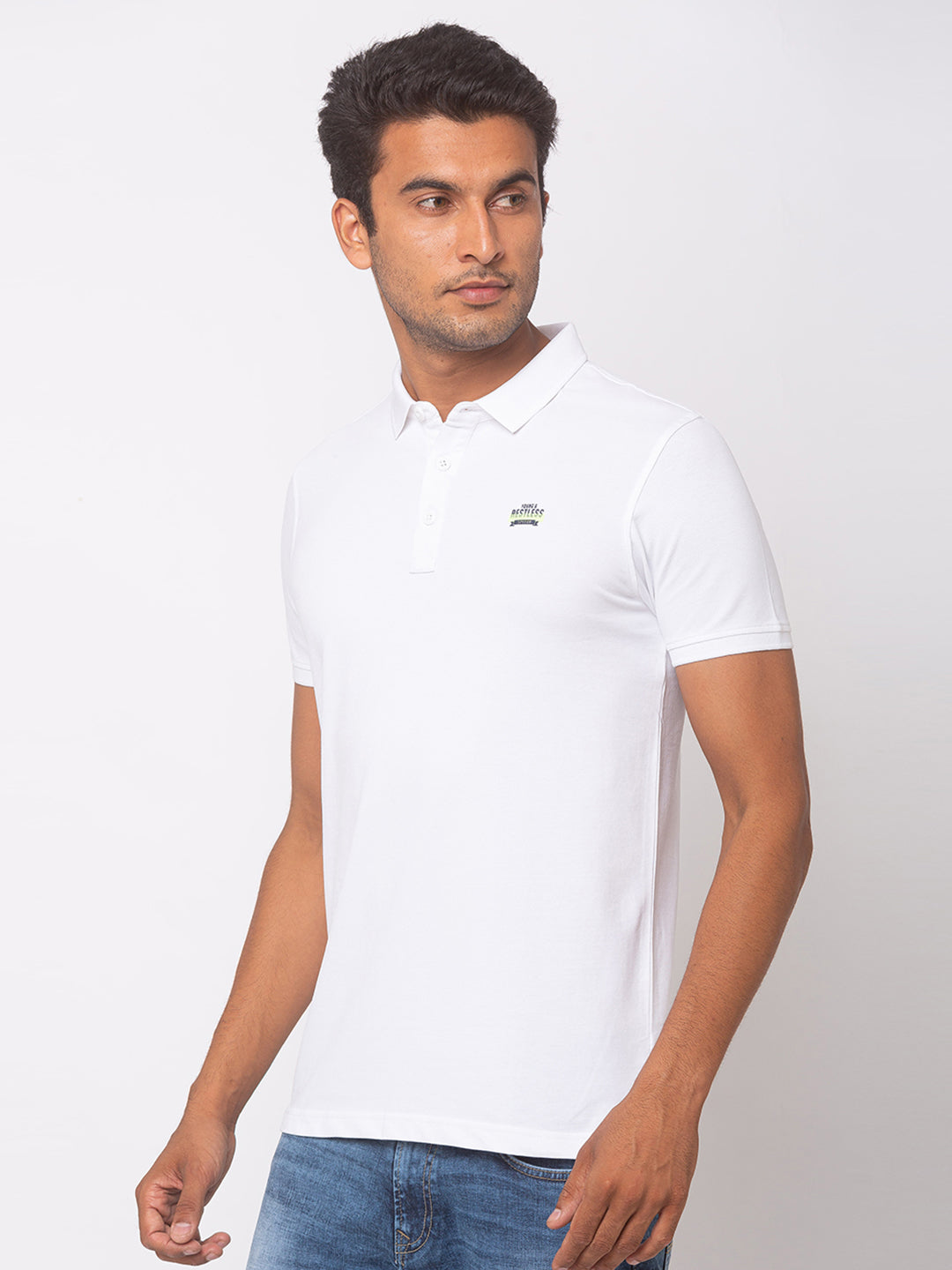 Spykar Men White Cotton Slim Fit Polo T-Shirt