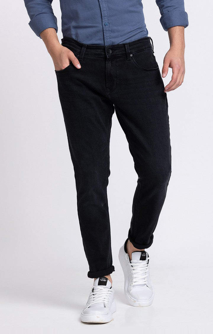 Spykar Men Carbon Black Cotton Slim Fit Tapered Length Jeans (Kano)