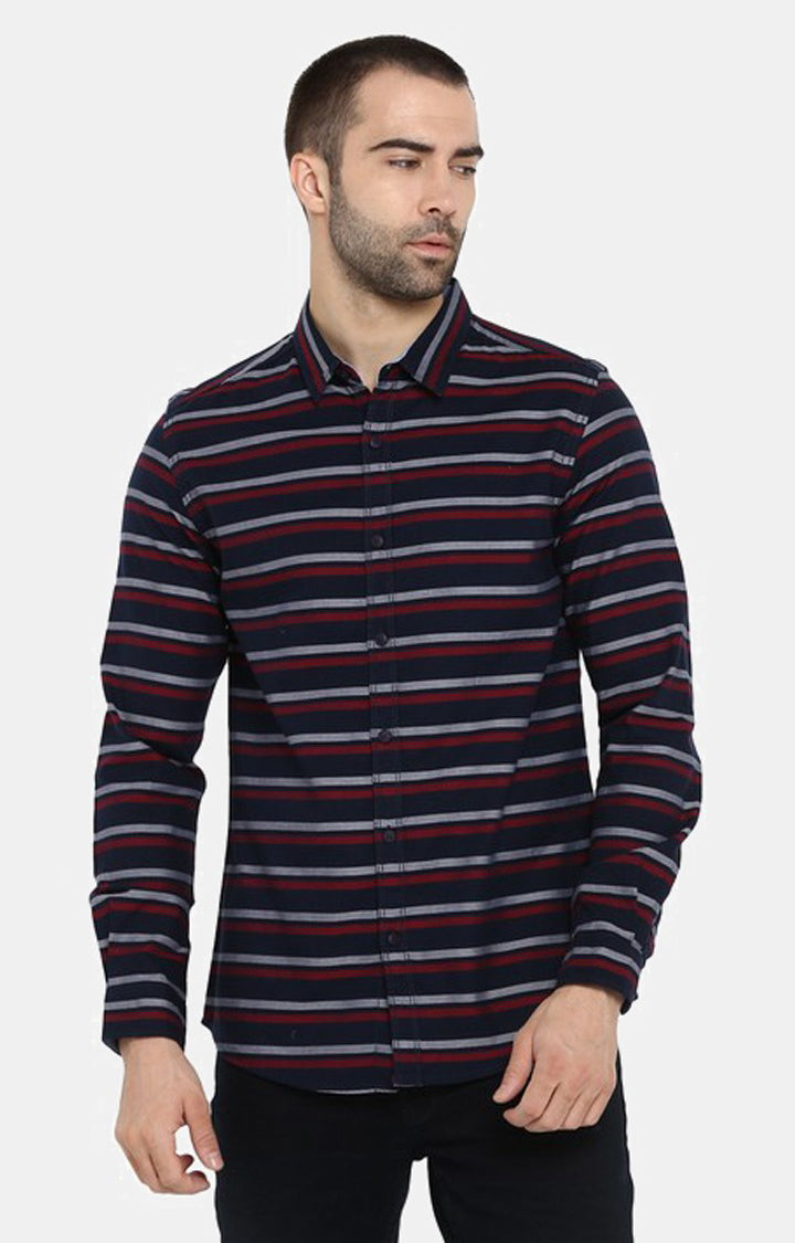 Spykar Men'S Blue Cotton Striped Casual Shirts