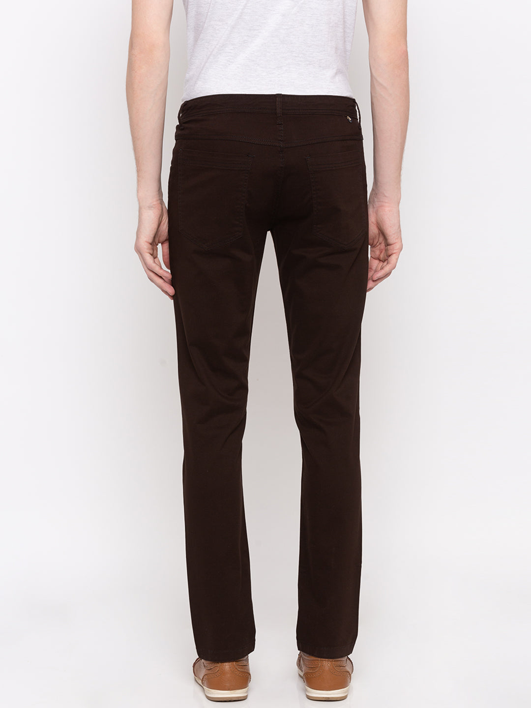 Spykar Men Brown Cotton Slim Fit Casual Trousers