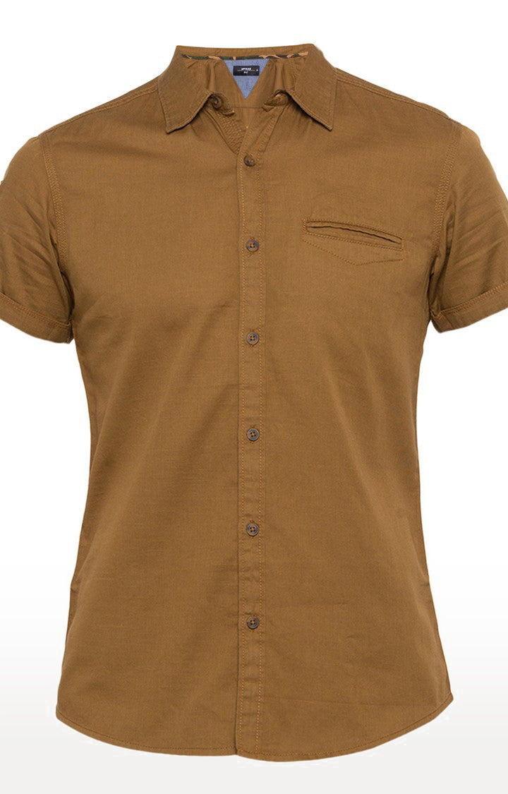 Spykar Men'S Brown Cotton Solid Casual Shirts