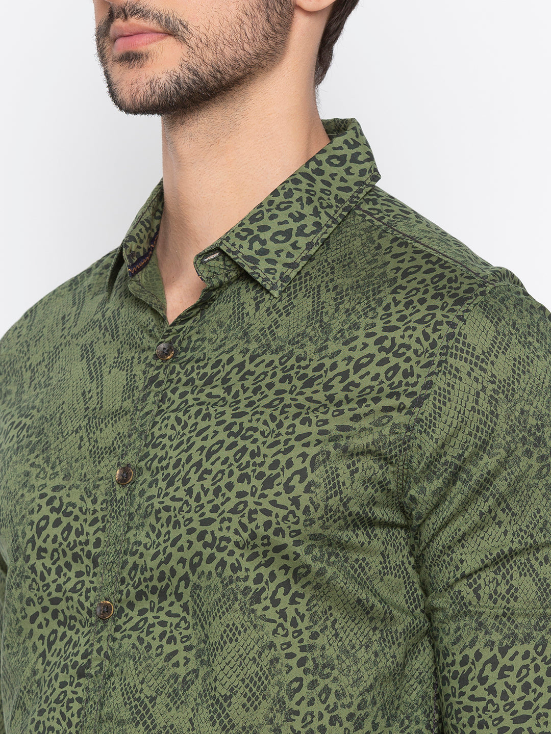 Spykar Men Olive Printed Slim Fit Casual Shirt